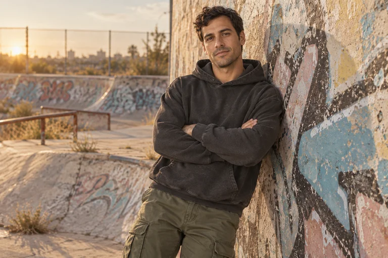 An der Graffitiwand – Fotoshooting Verlassener Skatepark