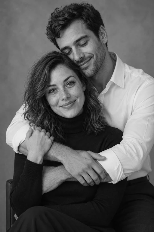 Umarmung – Fotoshooting Schwarz-Weiß-Studio