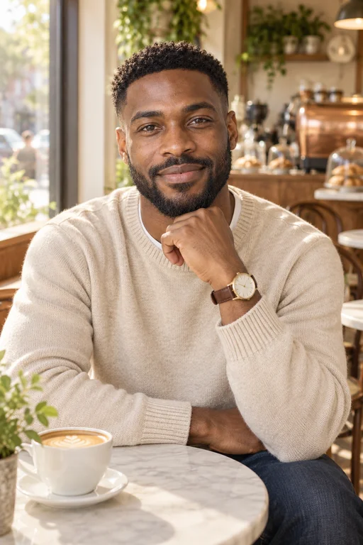 Marcus in the Café Morning photoshoot
