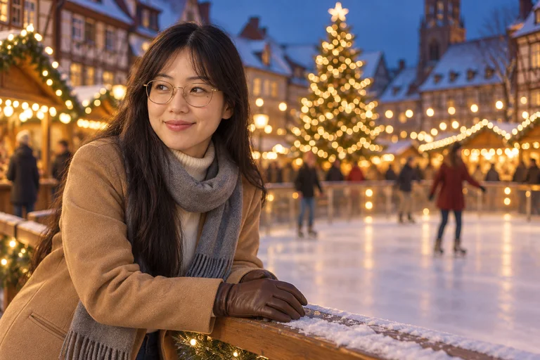 Den Eisläufern zuschauen – Fotoshooting Weihnachtsmarkt