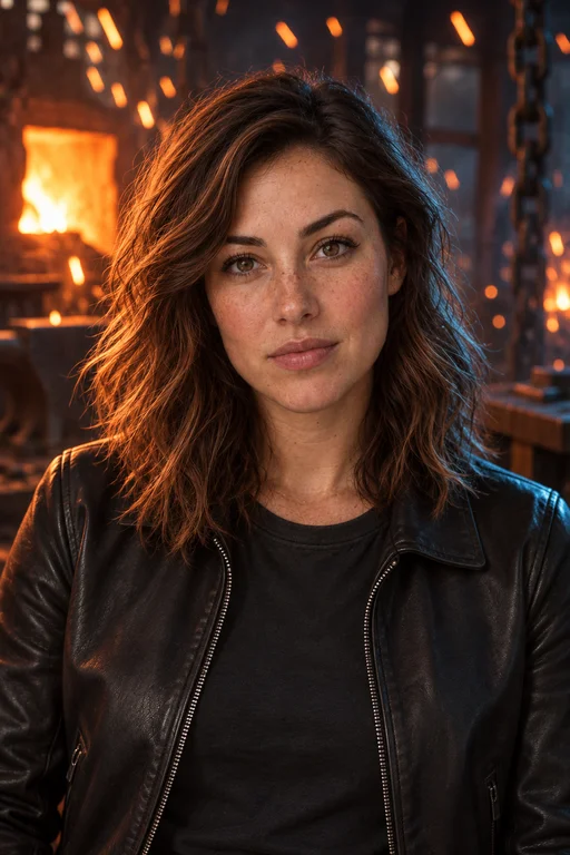 Sophie in the Fire & Metal photoshoot