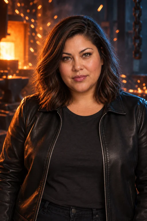 Maria in the Fire & Metal photoshoot