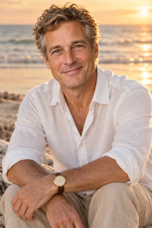 Michael in the Golden Beach photoshoot