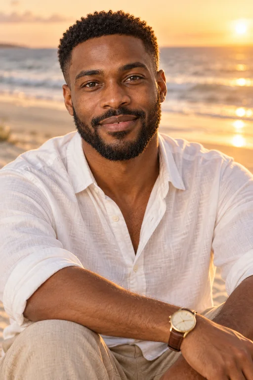 Marcus in the Golden Beach photoshoot
