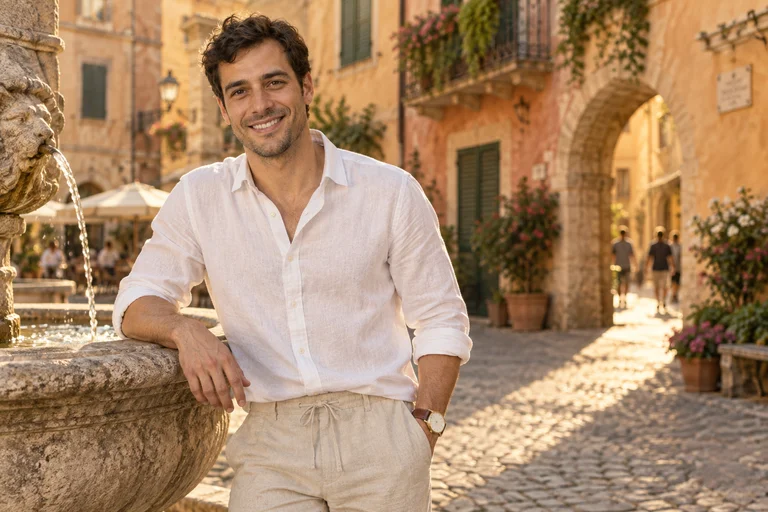 Platz mit Brunnen – Fotoshooting Golden Hour in der Altstadt