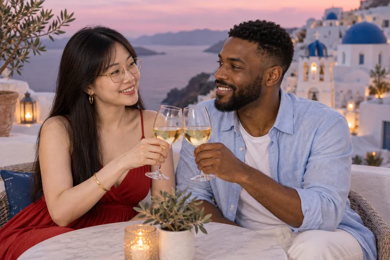 A Toast at Dusk – Greek Island photoshoot