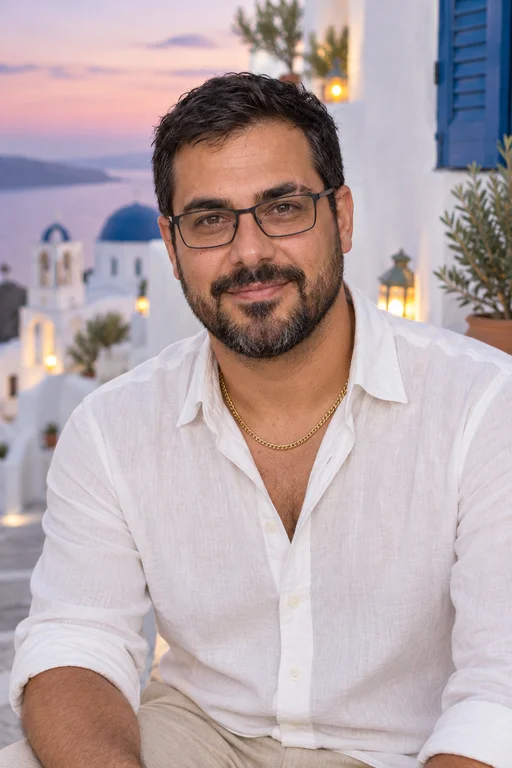 Rafael in the Greek Island photoshoot