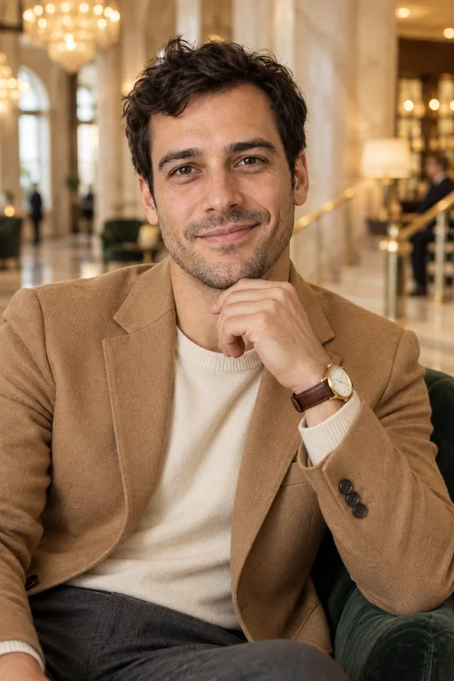 Oliver in the Luxury Hotel photoshoot