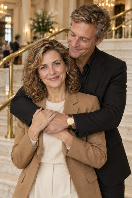 Umarmung auf der Treppe – Fotoshooting Luxushotel