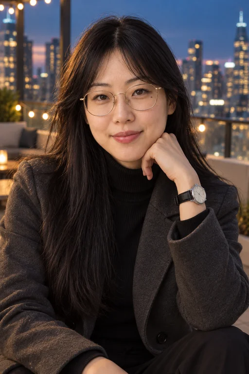 Hana in the Metropolis Rooftop photoshoot