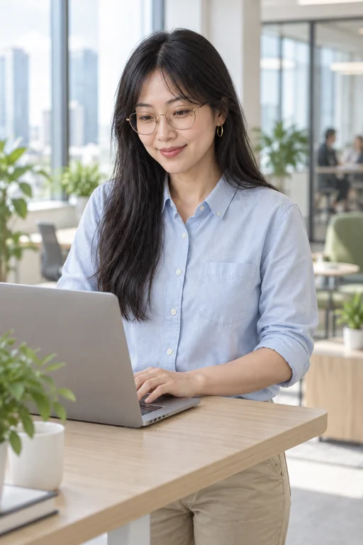 Laptop am Stehtisch – Fotoshooting Modernes Büro