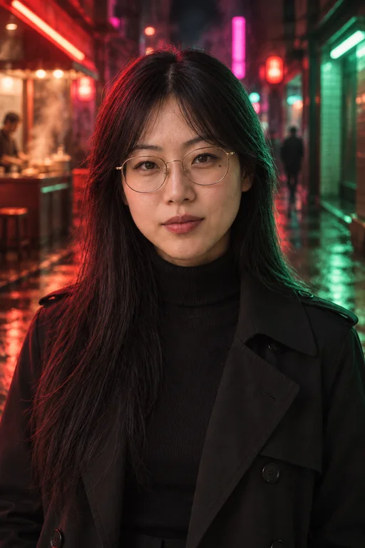 Hana in the Neon Noir photoshoot