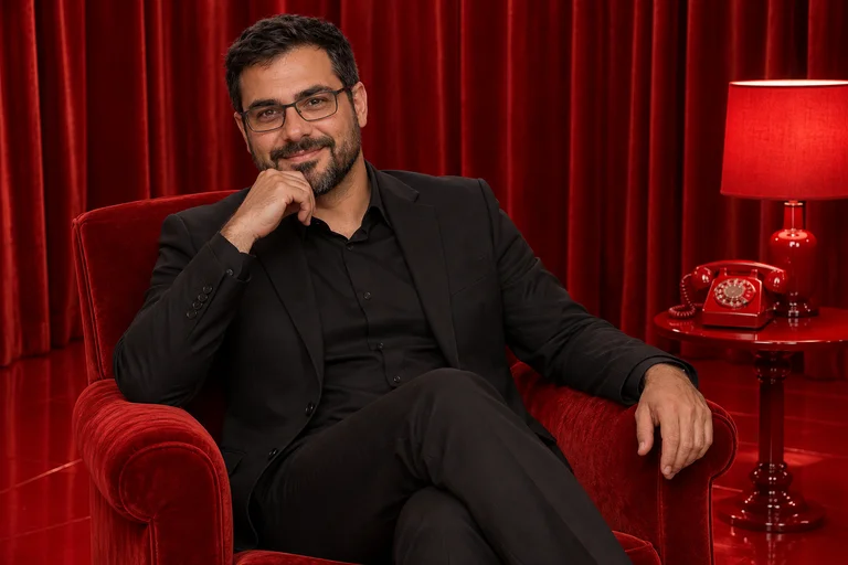 Im Sessel – Fotoshooting Red Room