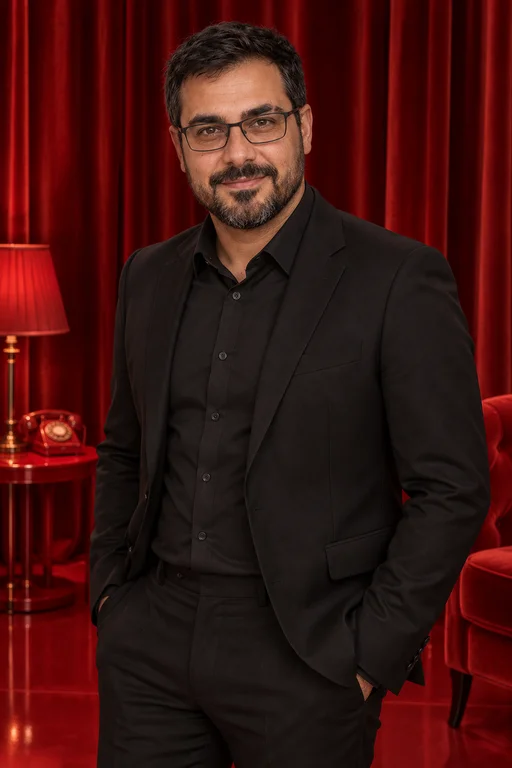 Porträt vor dem roten Vorhang – Fotoshooting Red Room