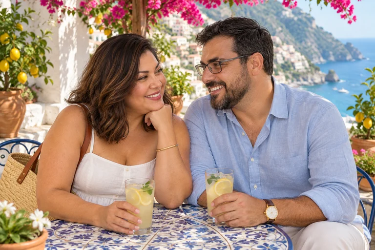 Lachen am Tisch – Fotoshooting Sommer an der Riviera