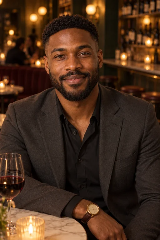 Marcus in the Wine Bar Evening photoshoot
