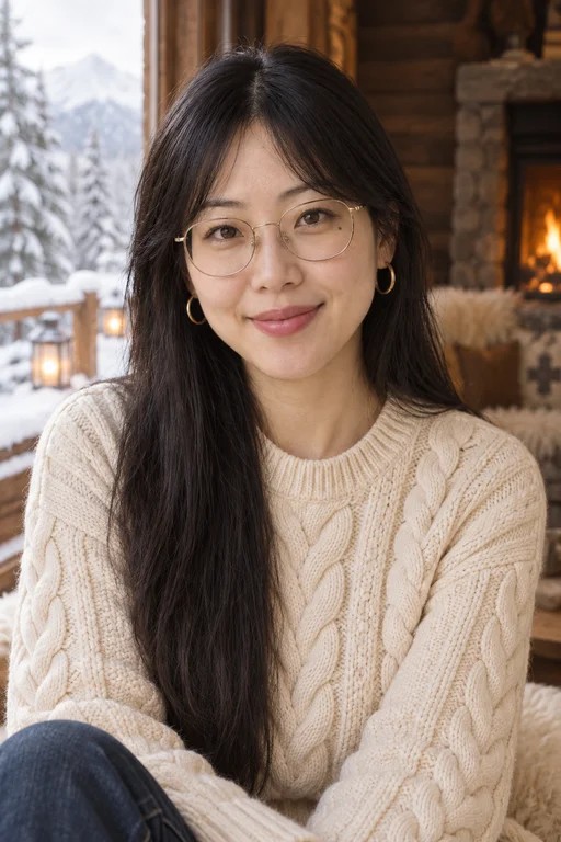 Hana im Fotoshooting Winterchalet