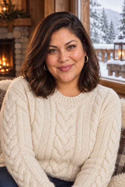 Maria in the Winter Chalet photoshoot