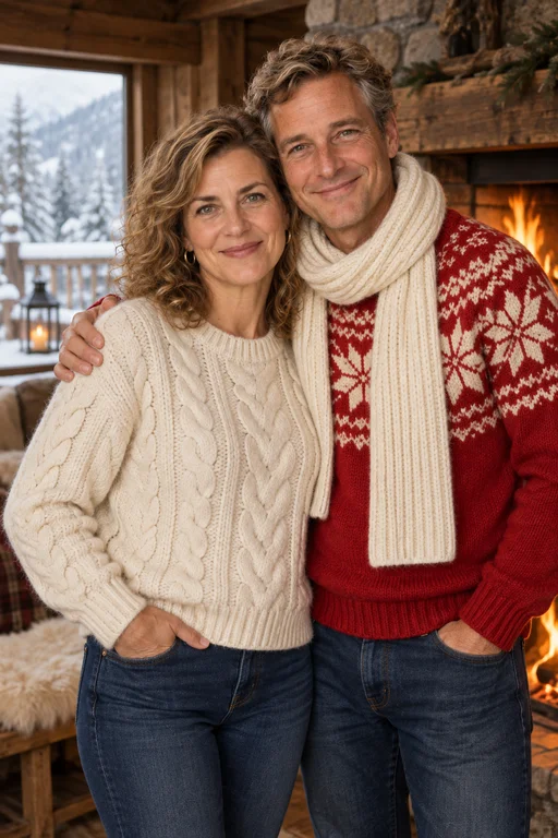 Zusammen am Feuer – Fotoshooting Winterchalet
